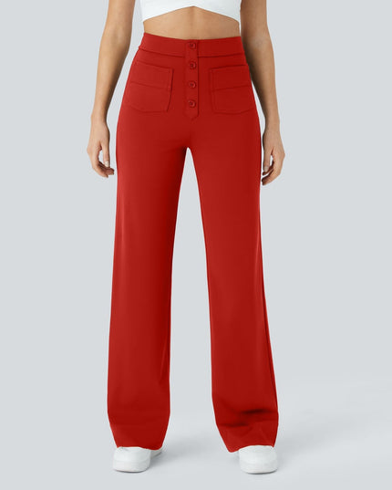Jade | Elastic pants with high Waist Red Trousers