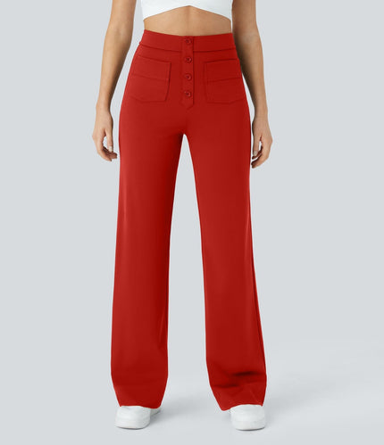 Jade | Elastic pants with high Waist Red Trousers