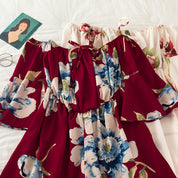 Off-Shoulder Floral Print Jumpsuit with Tie Flare Sleeves Jumpsuit