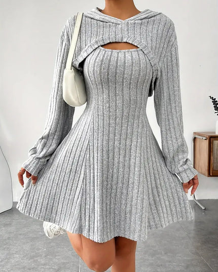 Women’s Two‑Piece Hooded Shawl Vest & Skirt Set Light Gray Skirts