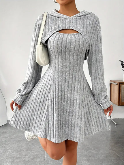 Women’s Two‑Piece Hooded Shawl Vest & Skirt Set Light Gray Skirts