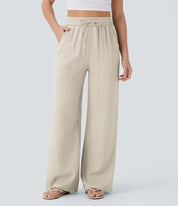 Elegant Linen Wide‑Leg Pants Beige Women Pants
