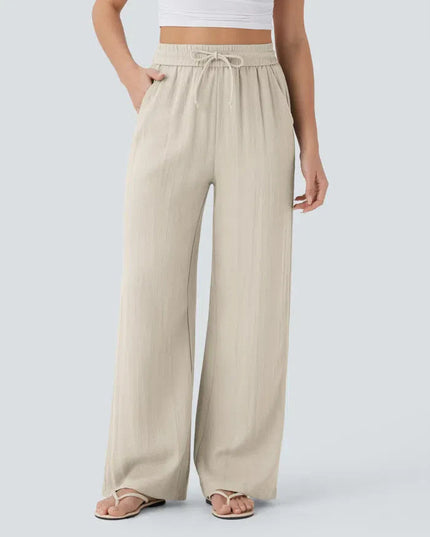 Elegant Linen Wide‑Leg Pants Beige Women Pants
