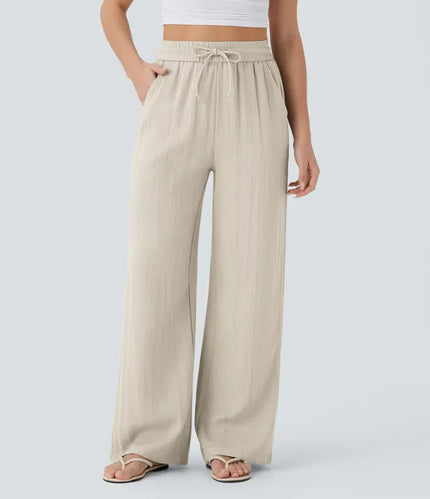 Elegant Linen Wide‑Leg Pants Beige Women Pants