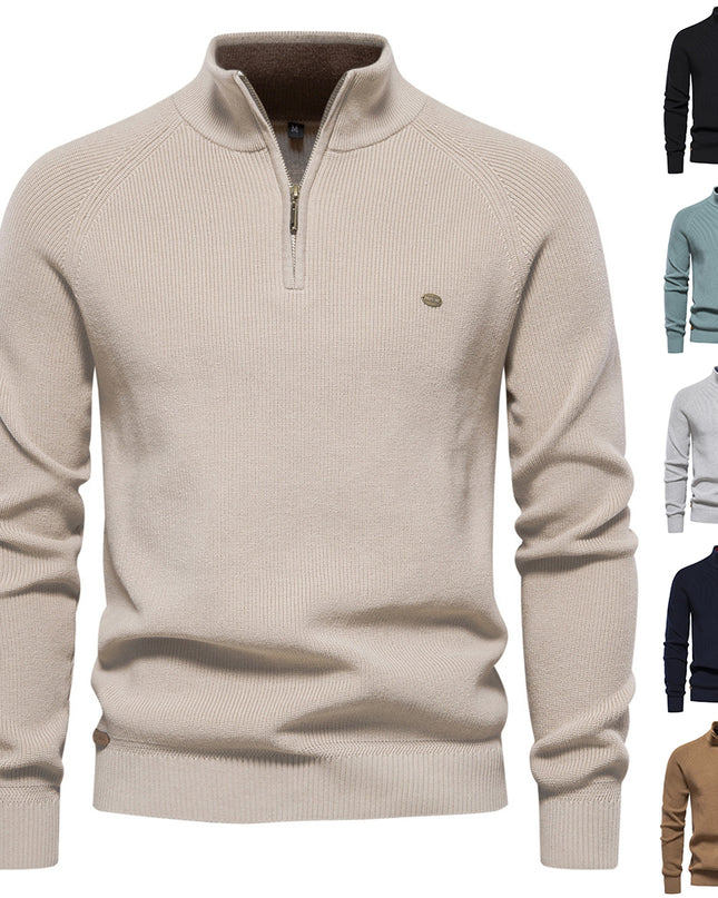 Men’s Zipper Stand Collar Knitted Sweater Men - Main - Winter
