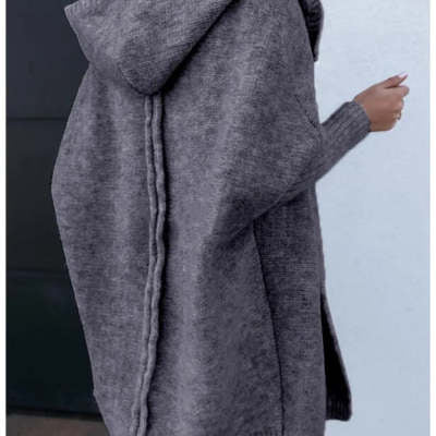 Oversized Bat-Sleeve Hooded Cardigan – Chic Comfort Dark Grey Women Jacket