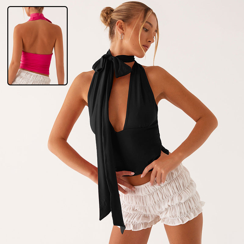 Women’s Deep V-Neck Halter Y2K Summer Crop Top – Sexy Sleeveless Tank Dresses