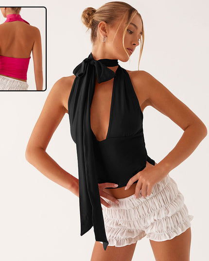 Women’s Deep V-Neck Halter Y2K Summer Crop Top – Sexy Sleeveless Tank Dresses