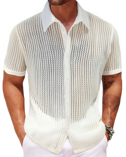 Men's Summer Knitted Polo Shirt Beige Shirts