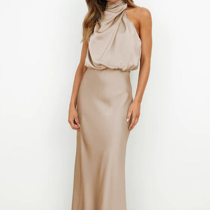 Elegant Sleeveless Summer Evening Party Dress Apricot Dresses