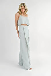 MABLE Crop Cami and Ruffled Wide Leg Pants Set