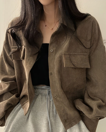 Corduroy Drawstring Short Jacket Khaki Short Jacket