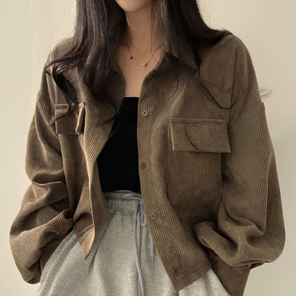Corduroy Drawstring Short Jacket Khaki Short Jacket