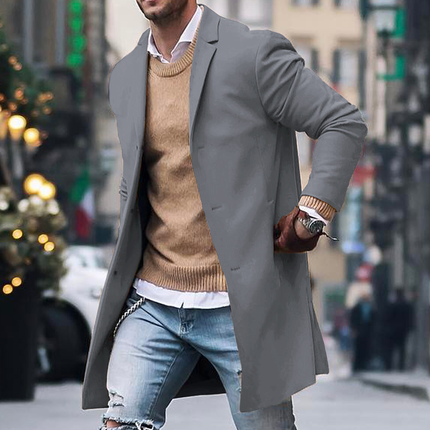 Men's Classic Single-Breasted Trench Coat Grey Trench Coat