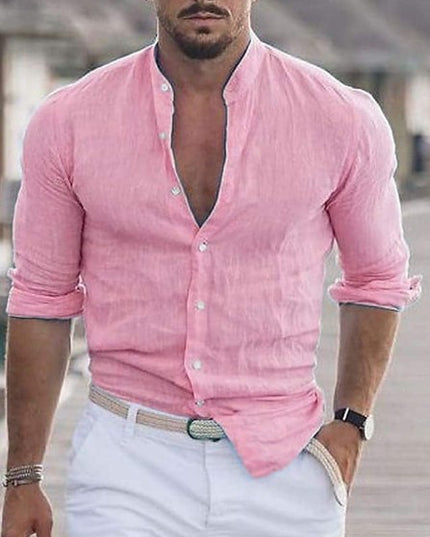 Men's Long Sleeve Solid Color Casual Shirt LTMC pink Shirts