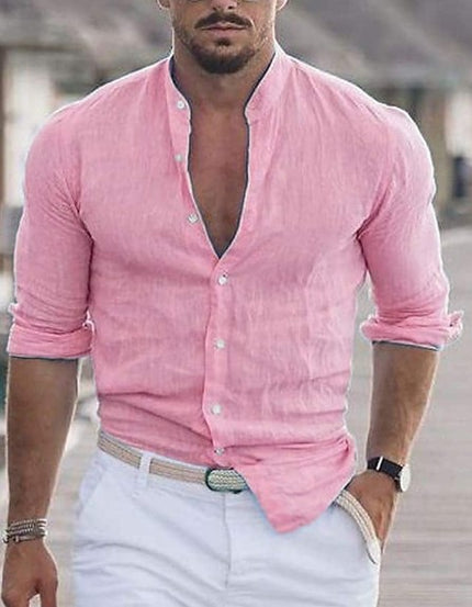 Men's Long Sleeve Solid Color Casual Shirt LTMC pink Shirts