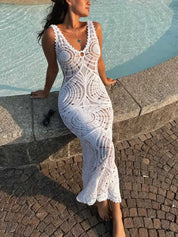 Beach Hollow V-neck Slim Sexy Midi Dress Dresses