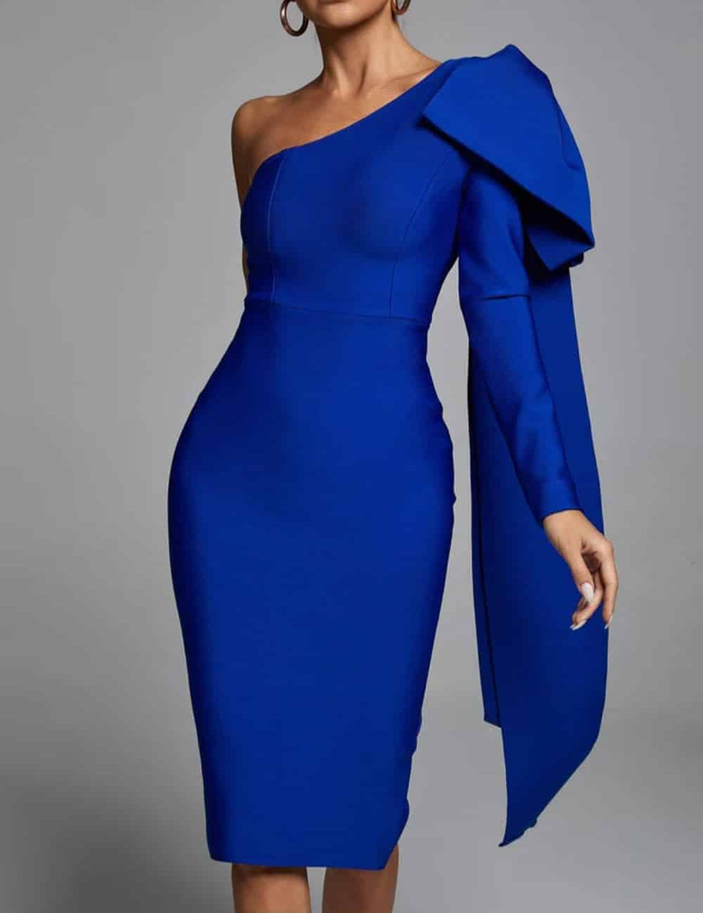 Abbey Blue One Shoulder Bandage Dress Dresses