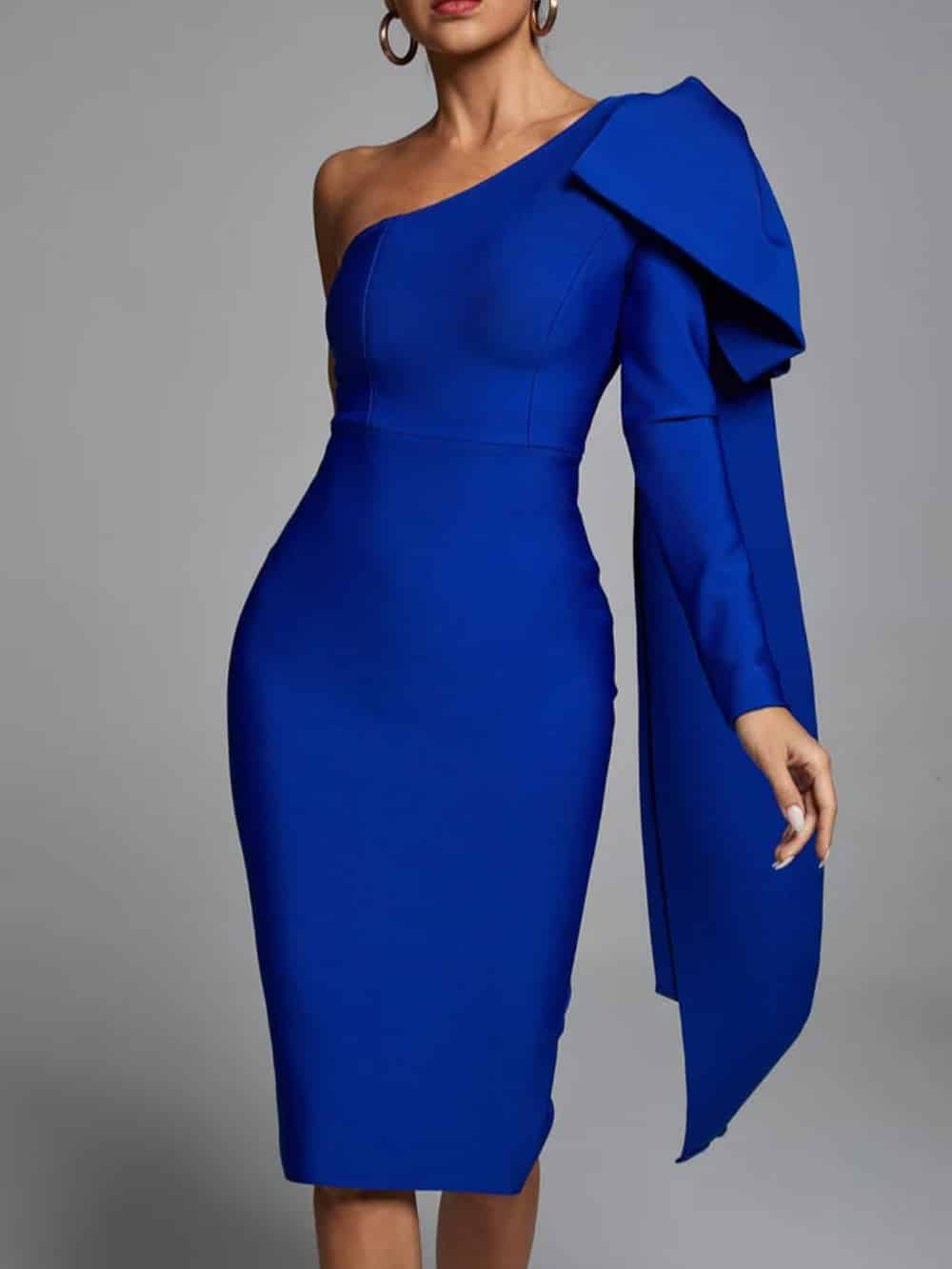 Abbey Blue One Shoulder Bandage Dress Dresses