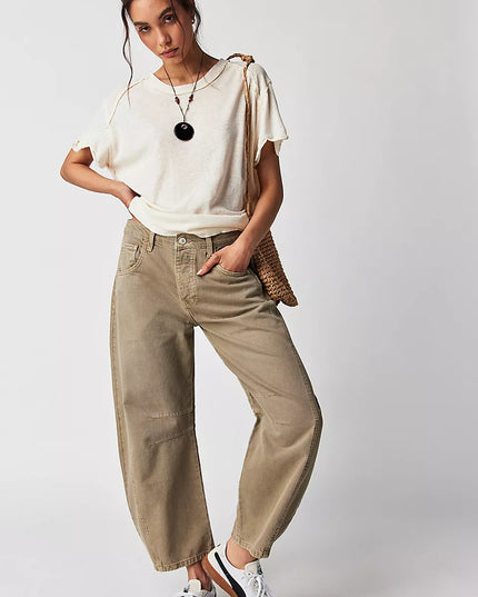 High-Stretch Mid-Rise Barrel Jeans Women Pants