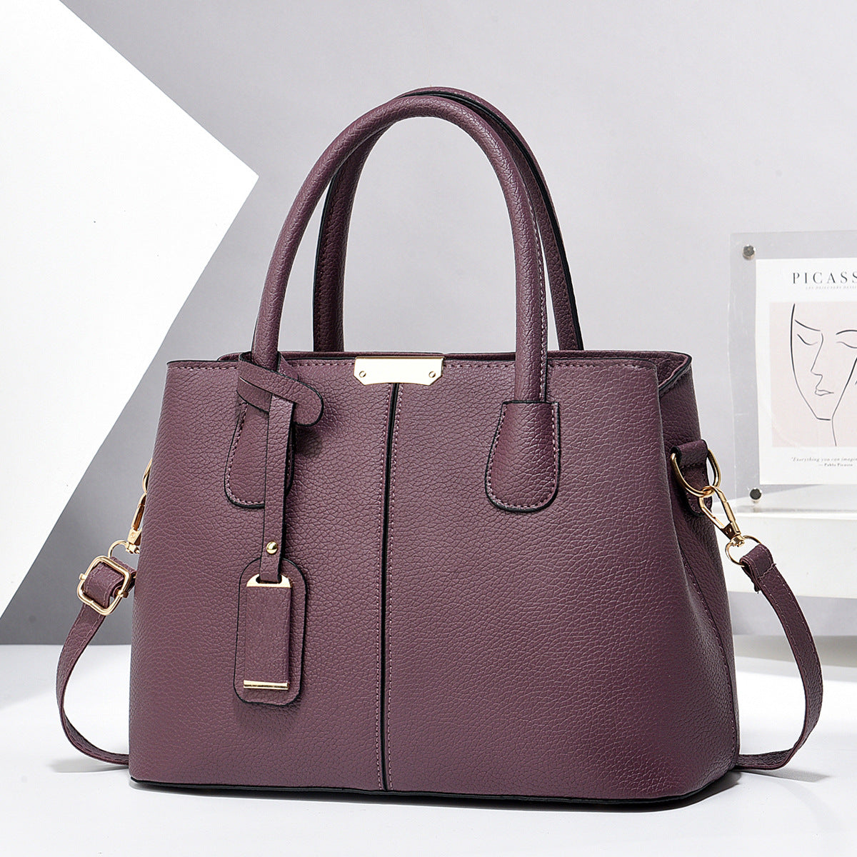 Women’s Large-Capacity PU Leather Tote & Crossbody Bag Purple 30x21x13 Bag