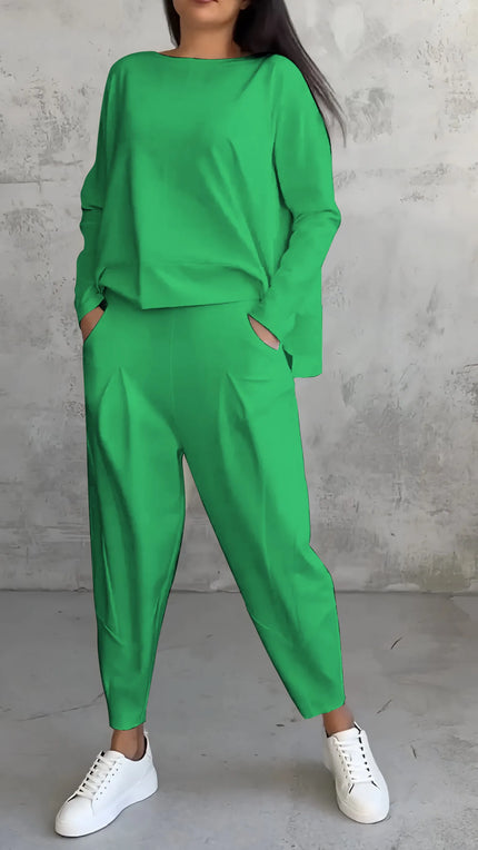Tara | Women Casual Long Sleeve Suit Green Outfit Sets