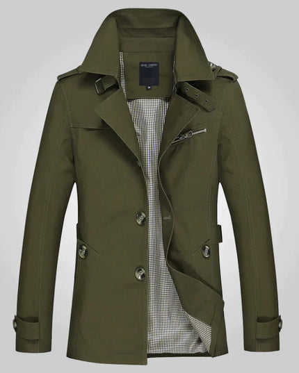 Men's Wool-Blend Trench Coat Green Coat
