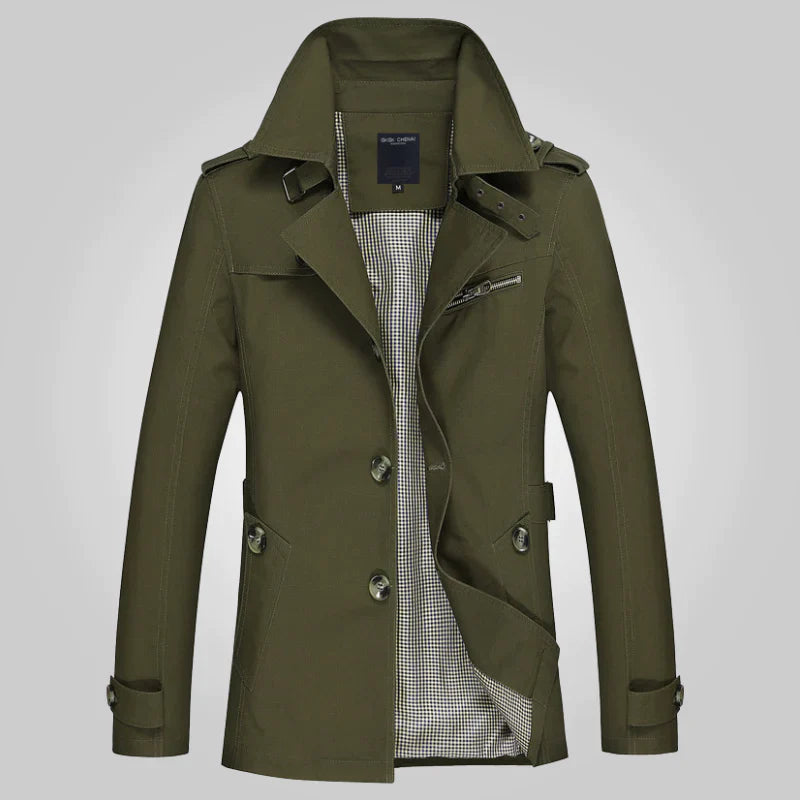 Men's Wool-Blend Trench Coat Green Coat