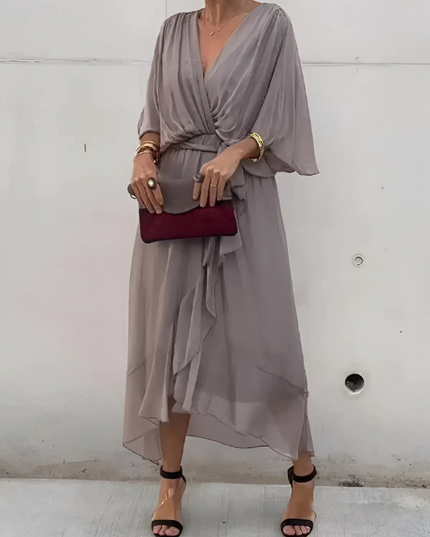 Seraphina | Timeless Wrap Midi Dress Grey (Almost sold out) Dresses
