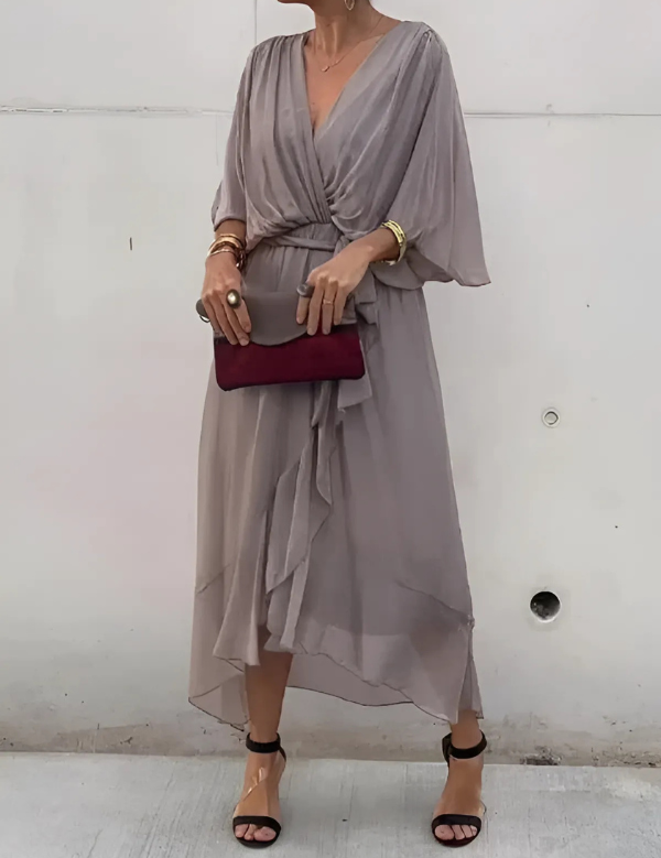 Seraphina | Timeless Wrap Midi Dress Grey (Almost sold out) Dresses