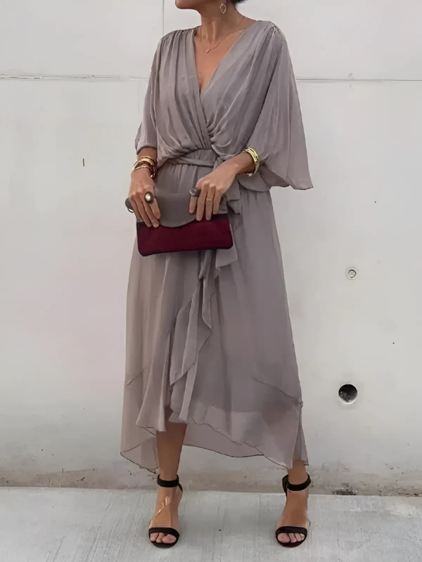 Seraphina | Timeless Wrap Midi Dress Grey (Almost sold out) Dresses