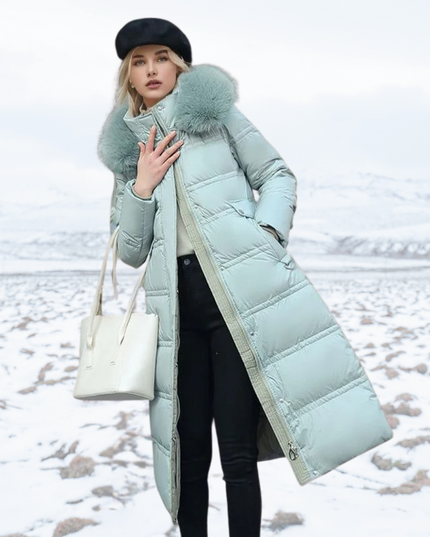 Luxurious Winter Jacket for Women Green fur collar jacket