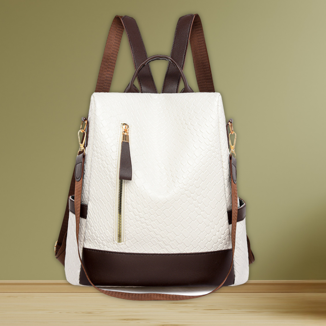 Women's Soft Leather Woven Backpack White Handbags