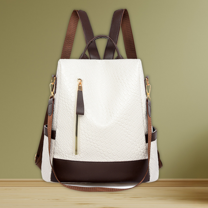 Women's Soft Leather Woven Backpack White Handbags