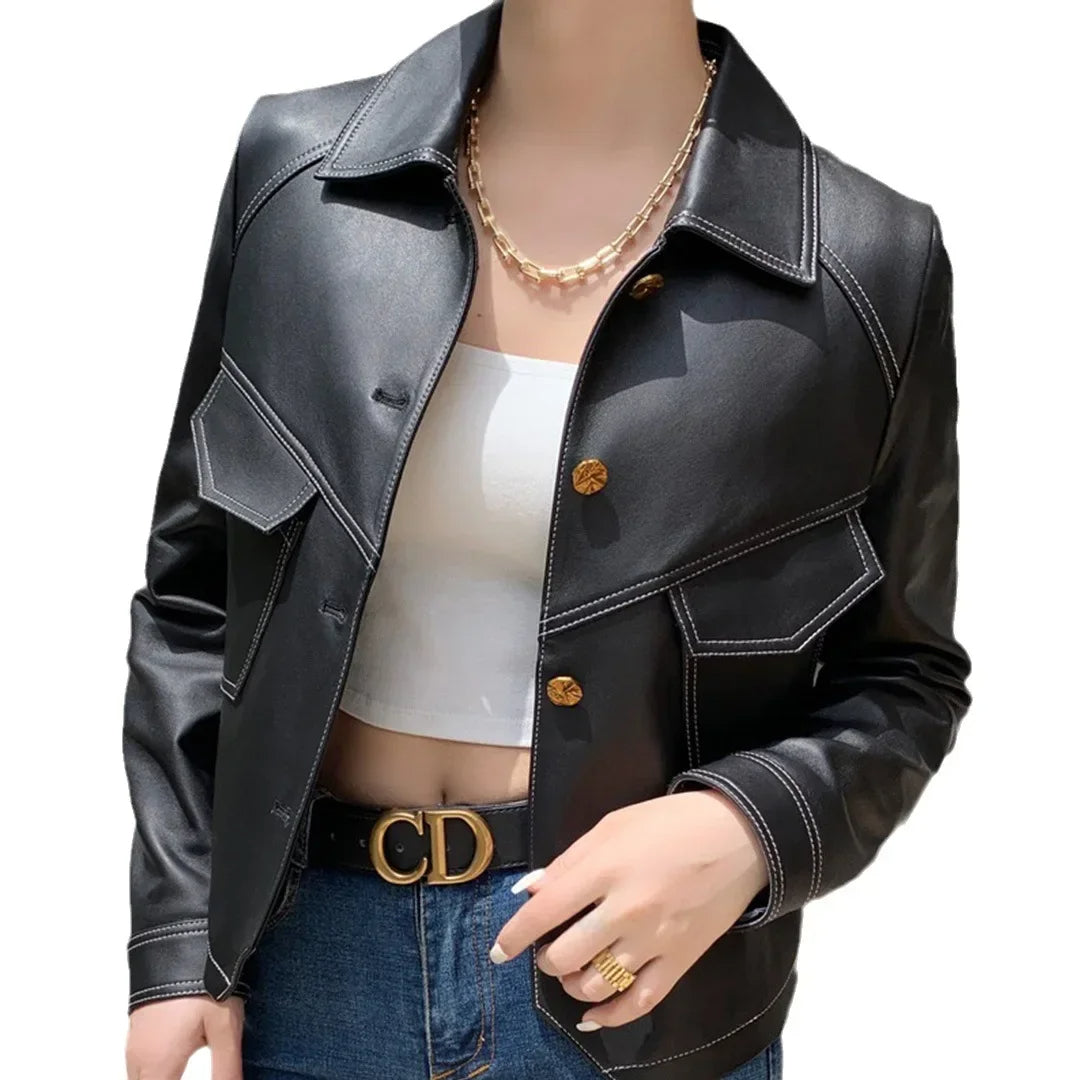 Women's Vintage Genuine Leather Jacket Black Leather Jacket