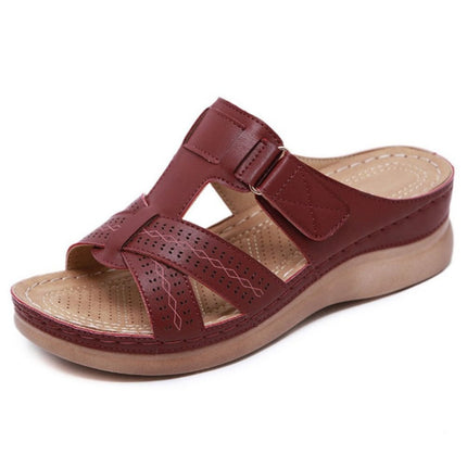 Leather Orthopedic Sandals Wine Red Orthopedic Sandals