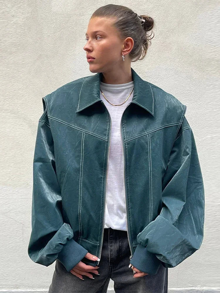 Women's Oversize leather jacket Green Jacket