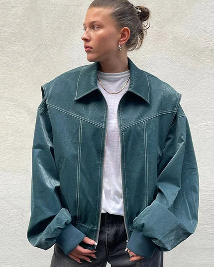 Women's Oversize leather jacket Green Jacket