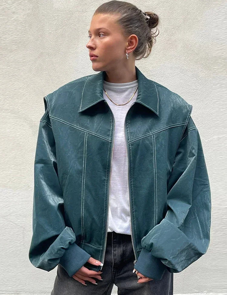 Women's Oversize leather jacket Green Jacket