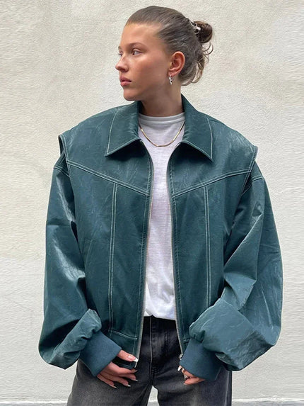 Women's Oversize leather jacket Green Jacket