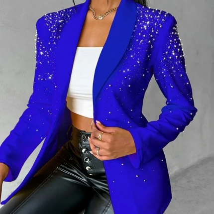 Women's Pearl-Embellished Tailored Blazer Blue Blazer