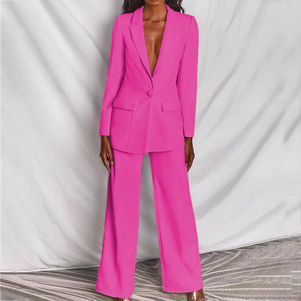 Elegant Women's Blazer and Pants Set Pink Blazer