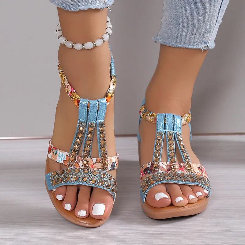 Nova- Crystal Orthopedic Sandals With Handmade Details Blue