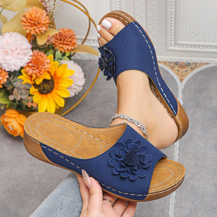 Women's Flower Wedge Sandals Blue Sandals