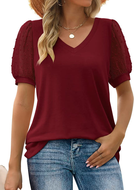 Sophia | Elegant Top with V-Neck Bordeaux Red Palm Tree T-Shirt