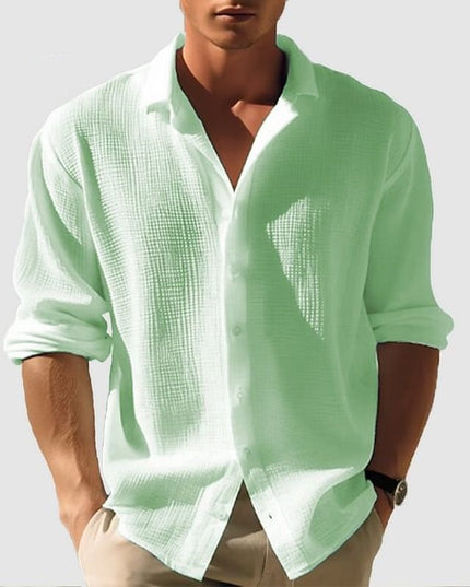 Men's Lapel Long Sleeve Shirt - Solid, Single Breasted for Fall & Spring Light Green Men T-Shirts