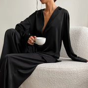 Ultra-Luxe Women’s Silk Wide-Leg Pajama Set Outfit Sets