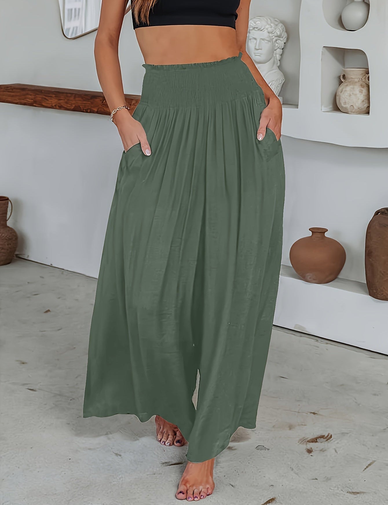 Nela - Casual trousers Army Green