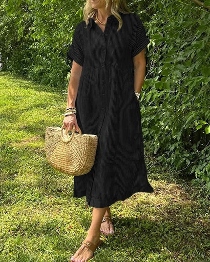 Celira – Striped Button-Up Shirt Black Dress