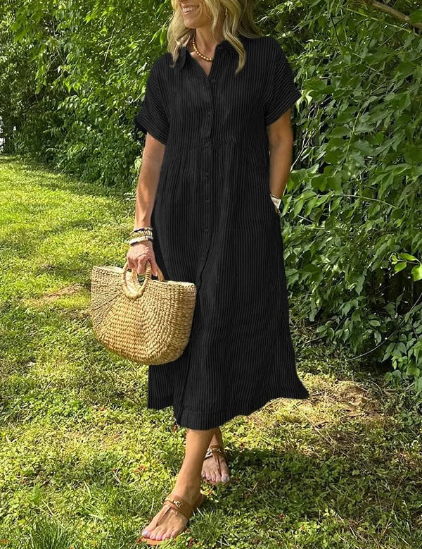 Celira Striped Button-Up Shirt Black Dress